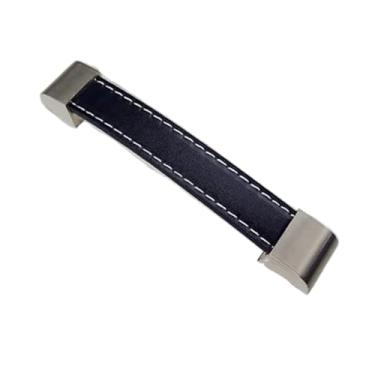 Imagem de CXYFQUUK Puxador de couro preto de liga de zinco para móveis, armários de cozinha, maçanetas de gaveta, guarda-roupa, cômoda, porta, puxador de puxar 2 peças (128 mm)