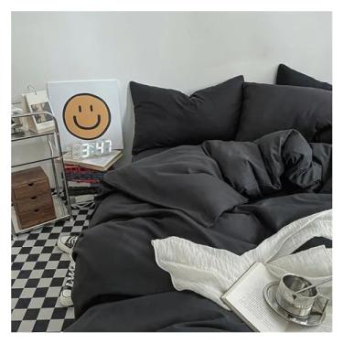 Imagem de Conjunto de capa de edredom de tecido adequado para a pele, cama de solteiro, cama de casal, dormitório, quarto, adultos, crianças, conjunto de capa de edredom (solteiro preto)