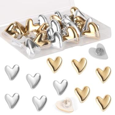 Imagem de 36pcs Pushes de Coração, Tachas Decorativas Fofas para Quadro Cortiça Quadro de Avisos Parede Casa Escritório Pôsteres Fotos Postais Mapas Fixação (Ouro, Prata)