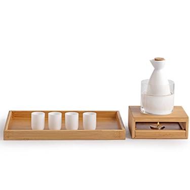 Imagem de JOEUQK Conjunto de saquê de cerâmica, conjunto de saquê com aquecedor, conjunto de 8 peças de porcelana Hot Saka, incluindo 1 caneca de aquecimento, 1 pote de saquê, 4 peças de copos de saquê, 1