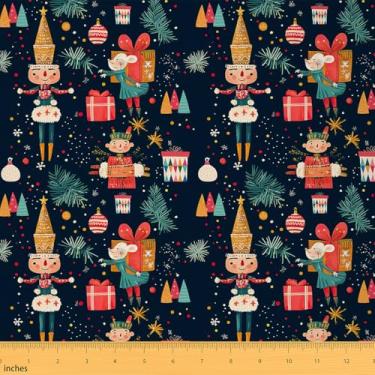 Imagem de Feelyou Decoração de alce de veado de Natal à prova d'água Tecido quebra-nozes de Natal por Yard Tecido de estofamento de feliz Natal para cadeiras 1 jarda árvore de Natal e decoração de tecido de