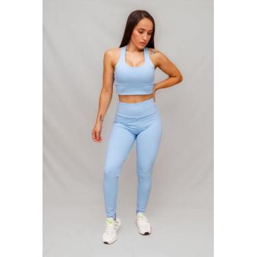 Imagem de Conjunto Legging Lisa + Top Decote U Confort - Azul Frozen - Conforto 