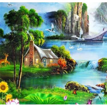 Imagem de Kit De Bordar Em Talagarça Completo: Tela Pintada + Lã + Agulha  +  Ma