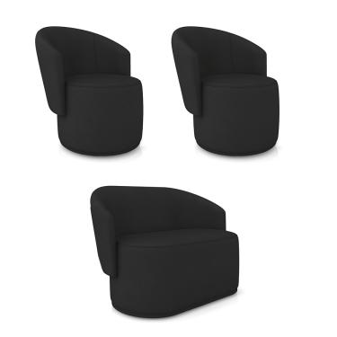 Imagem de Sofá Namoradeira e 2 Poltronas Orgânica para Sala Malu Sintético Preto M11 - D'Rossi