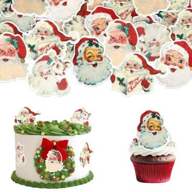 Imagem de Rsstarxi 60 Pack Edible Santa Claus Cupcake Toppers Wafer Paper Santa Claus Merry Christmas Cake Decorations for Celebrating Merry Christmas Theme New Year Holiday Party Decorations Supplies