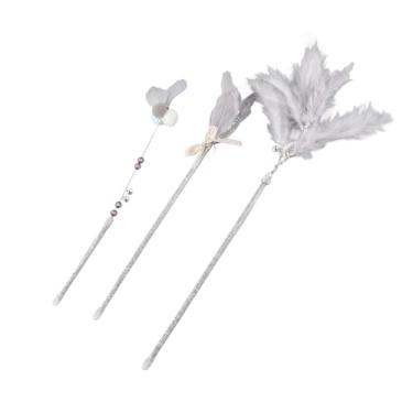 Imagem de Acouto Brinquedo Interativo da Pena da Varinha do Teaser do Gato de 3 Pces Com Sino para Gatos e Filhotes, Seguro & (Cinza)