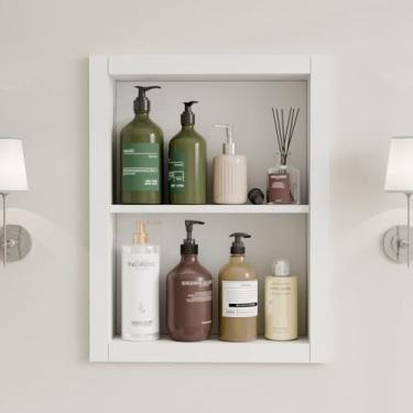 Imagem de HAIDAIYA Armário de remédios embutido de madeira de nicho de 35,5 cm x 45,7 cm, inserção de nicho de banheiro de 2 camadas para drywall, prateleira de parede, armários de remédios, para sala de estar