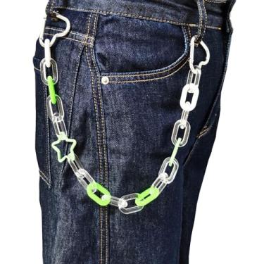 Imagem de Hongvarey Linda calça de acrílico, corrente de bolso, hip hop, jeans com elos coloridos, corrente, acessório para joias corporais, Medium, Plástico, Sem Pedra Preciosa