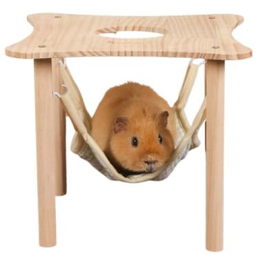 Imagem de Copfeu Rede de esconderijo de porquinho-da-índia com suporte e plataforma de madeira, brinquedos de refúgio de animais pequenos para porquinhos-da-índia, anão, coelho, chinchila, furões, ratos