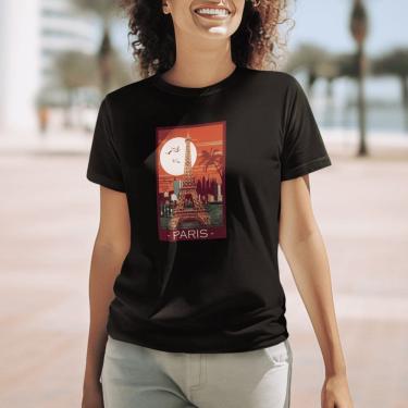 Imagem de Camiseta Feminina T-shirt  Algodão Manca Curta Estampa Paris