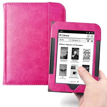 Imagem de Kuesn Barnes & Noble Nook Capa para leitor de eBook de toque simples, capa flip de couro para Nook modelo BNRV300 BNRV350 BNRV500 capa de proteção resistente (rosa)