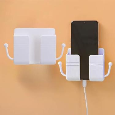 Imagem de Suporte de telefone adesivo para parede, suporte de carregamento e controle remoto, bolso de soquete multiuso (branco)