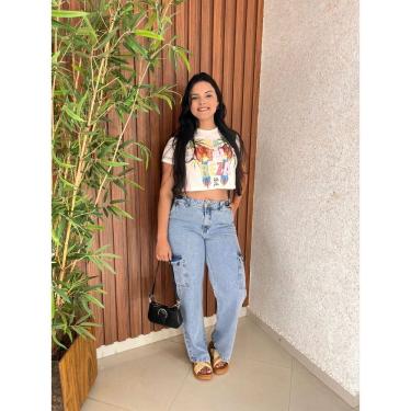 Imagem de Calça Feminina Jeans Claro Wide Leg Cargo TNW Confecções