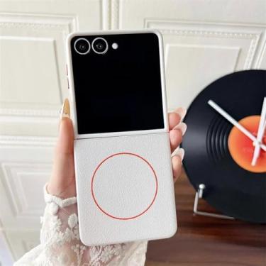 Imagem de Capa magnética de couro sintético para Galaxy Z Flip5 (para Galaxy Z Flip5/branca)