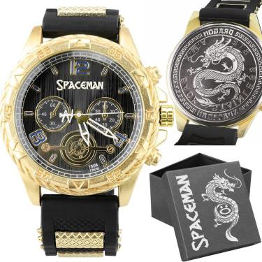 Imagem de Relogio  Dourado Aço Inox Masculino Grande + Caixa Casual Pulseira Ajustavel Social Silicone