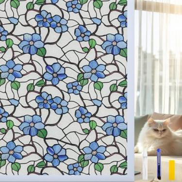 Imagem de Película de privacidade para janela QHY Sunshine com ferramenta de instalação, adesivos decorativos de vitrais, película reutilizável para janela (fosco índigo, 35,4 x 78,7)