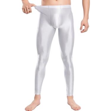 Imagem de SEAUR Calça masculina de comprimento 9/10 brilhante a óleo para corrida, treino, ioga, 2GG, branca