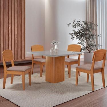 Imagem de Mesa De Jantar Eloise 90cm Tampo Mdf 4 Cadeiras Copper Linho Capuccino/nat/off/serig. Off