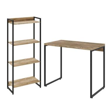 Imagem de Kit Para Escritório Estante Areta Mesa Aspen 90Cm Carvalho