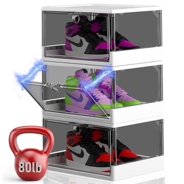Imagem de XUPAINC Caixas de sapatos transparentes espessas e resistentes com porta magnética, pacote com 3 caixas empilháveis para armário, armazenamento de tênis para cabeça de tênis, estojo de exibição de