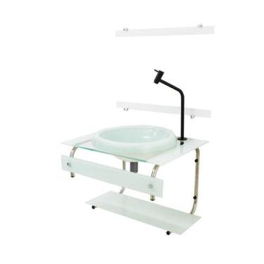 Imagem de Gabinete Com Cuba Para Banheiro De Vidro 60Cm Inox - Branco - Cubas E 