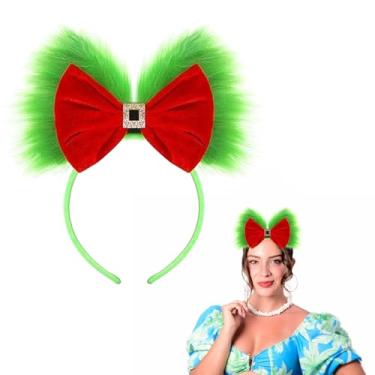 Imagem de EVKILKJS Christmas Bow Headband Green Large Furry Hair Bow Headband Alien Hair Hoop for Women Party Decorations Cosplay Christmas Costume Hair Accessories