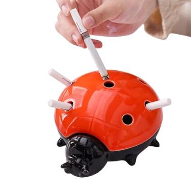 Imagem de INDKOPVA Cinzeiro sem fumaça com tampa, cinzeiros de cerâmica de besouro fofo para pátio externo e uso interno, à prova de cheiro para ervas daninhas de escritório em casa (besouro)