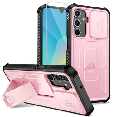 Imagem de ONOLA Capa compatível com Samsung Galaxy A17 / A16 / A26 5G com protetor de tela HD e suporte e capa de câmera deslizante, capa de telefone resistente para GalaxyA17 / A16 / A26 5G, rosa
