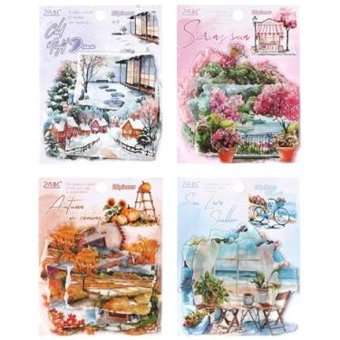 Imagem de 80 peças de adesivos vintage de viagem com tema sazonal, adesivos de scrapbook PET transperante de tamanho grande para diários, artesanato, projetos de arte, capa de telefone, laptop, decoração de