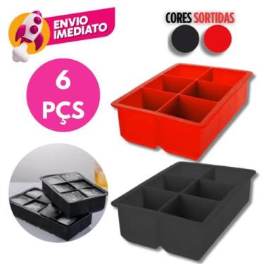 Imagem de Kit Forma Silicone Gelo 6 Cubos Grande Flexível Maleável Drink Whisky 