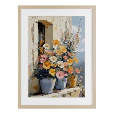 Imagem de Stupell Industries Flores coloridas na borda de pedra impressão emoldurada cinza sob vidro, design por Gina Kelly, 23 x 17