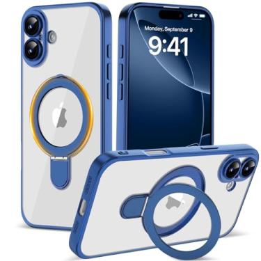 Imagem de Amzfield Capa magnética para iPhone 16 com suporte [compatível com MagSafe] [proteção total da câmera] capa de telefone fina e transparente para iPhone 16 mulheres e meninas, transparente azul marinho