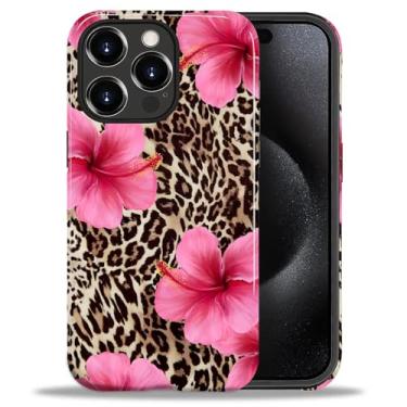 Imagem de Capa para iPhone 15 Pro Estética Padrão Bonito Fino À Prova de Choque Proteção de Corpo Inteiro para Meninas e Mulheres, Estampa de Cheetah de Leopardo P Hibisco