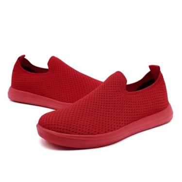 Imagem de CMNZHK Tênis de corrida feminino, tênis de caminhada, sem cadarço, ginástica, atlético, antiderrapante, para trabalho, confortável, moderno, Vermelho U, 40