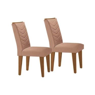 Imagem de Kit 2 Cadeiras Sala Jantar Londrina 2 Un Madeira Capuccino-suede Creme - Rufato