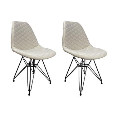 Imagem de Kit 2 Cadeiras Jantar Estofadas Nude Eiffel Eames Base Ferro Preto - Cor: Marrom