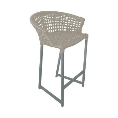 Imagem de Banqueta Reis Em Corda Náutica E Base Em Alumínio Cinza Para área Gourmet Externa Areia Bege