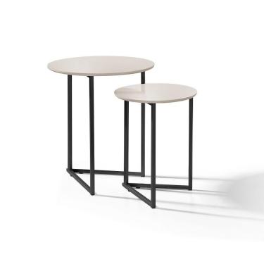 Imagem de Mesa Lateral Jade Pé De Ferro Estilo Industrial Preto/off