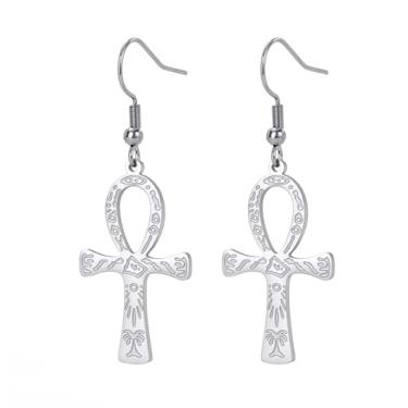 Imagem de Ankh Brincos de cruz para mulheres homens aço inoxidável símbolo egípcio antigo deuses de Ankh pingente de cruz brincos de argola amuleto joias, Aço inoxidável, Sem pedra preciosa