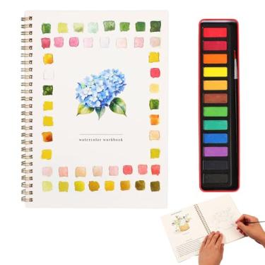 Imagem de Livro de exercícios aquarela, livro de colorir de água, conjunto de tinta aquarela, aquarela, livros de trabalho para iniciantes, com conjunto de tinta aquarela de 12 cores com pincel, livro de