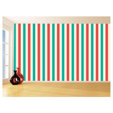 Imagem de Papel De Parede 3D Listras Vermelho Bege Verde 3,5M Lst52 - Você Decor