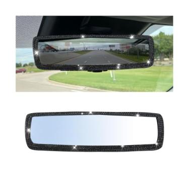 Imagem de FALVFUN Espelho retrovisor de carro brilhante, strass de cristal, diamante borda grande angular espelho retrovisor de veículo, decoração de interior automotivo panorâmica de clipe, universal para