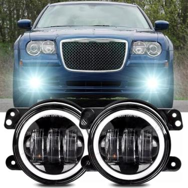 Imagem de ZNEOEW Conjunto de farol de neblina redondo de 10 cm compatível com Chrysler 300 faróis de neblina 2005 2006 2007 2008 2009 2010, faróis de neblina de LED de para-choque dianteiro com DRL e seta