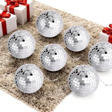 Imagem de Bola de discoteca espelhada pendurada prateada: 6 peças de bolas espelhadas brilhantes para DJ dos anos 60 e 70 - decoração de festa de aniversário (8 cm)