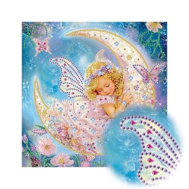 Imagem de Reofrey Kits de arte de diamante grande de forma especial DIY para adultos, anjo, kits de pintura de diamantes pequenos para lua de adultos, tela bordada de ponto cruz de strass para artesanato
