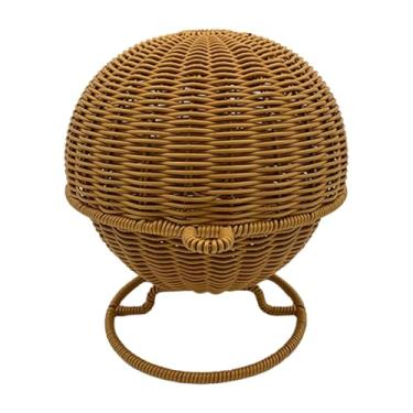 Imagem de Fenteer Cesta de frutas artesanal trançada, tigela para servir alimentos, imitação de rattan, cesta decorativa para lanches e pães, ideal para piqueniques,