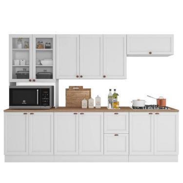 Imagem de Cozinha Modulada Unna 5 Peças Com Paneleiro Duplo Cristaleira Branco - Poliman Móveis Branco