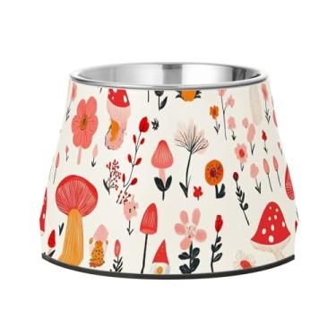 Imagem de SEHANY Tigelas para cães de ervas e cogumelos antiderrapante de aço inoxidável com fundo de borracha para evitar tombamento, tigelas elevadas para comida e água quadriculadas para cães e gatos