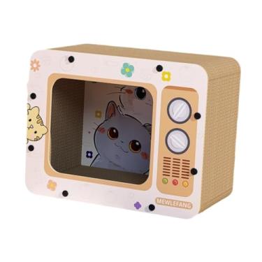 Imagem de Baoblaze Gato scratcher cama de gato tv projetado móveis condomínio playhouse brinquedo para animais de estimação pequenos animais riscando placa de papelão