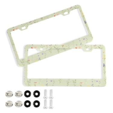 Imagem de SEHANY Molduras de placa de licença de flores florais coloridas, capas de moldura de placa de carro de alumínio à prova de ferrugem com orifícios elípticos e parafusos serve para veículos padrão dos